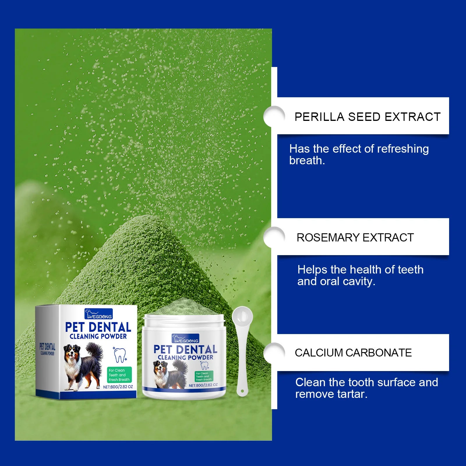 YEGBONG Natural Fresh Breath Dog Teeth Cleaning Powder Gentle Formula for Removing Plaque and Tartar Stains - Eliminates Odor