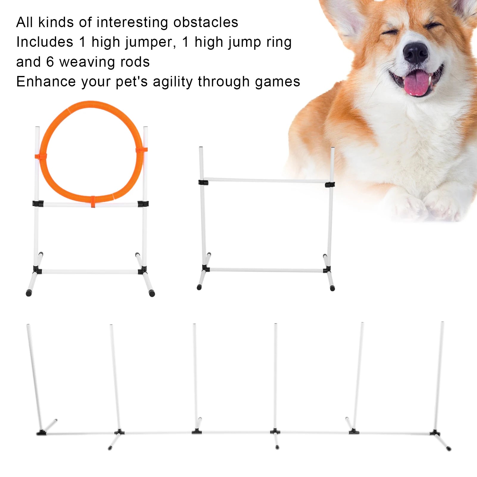 Dog Jumps Set Pet  Training Equipment Dog Adjustable  Jump Hurdle Hoop Pole Obstacle Course Pet  Training Pole