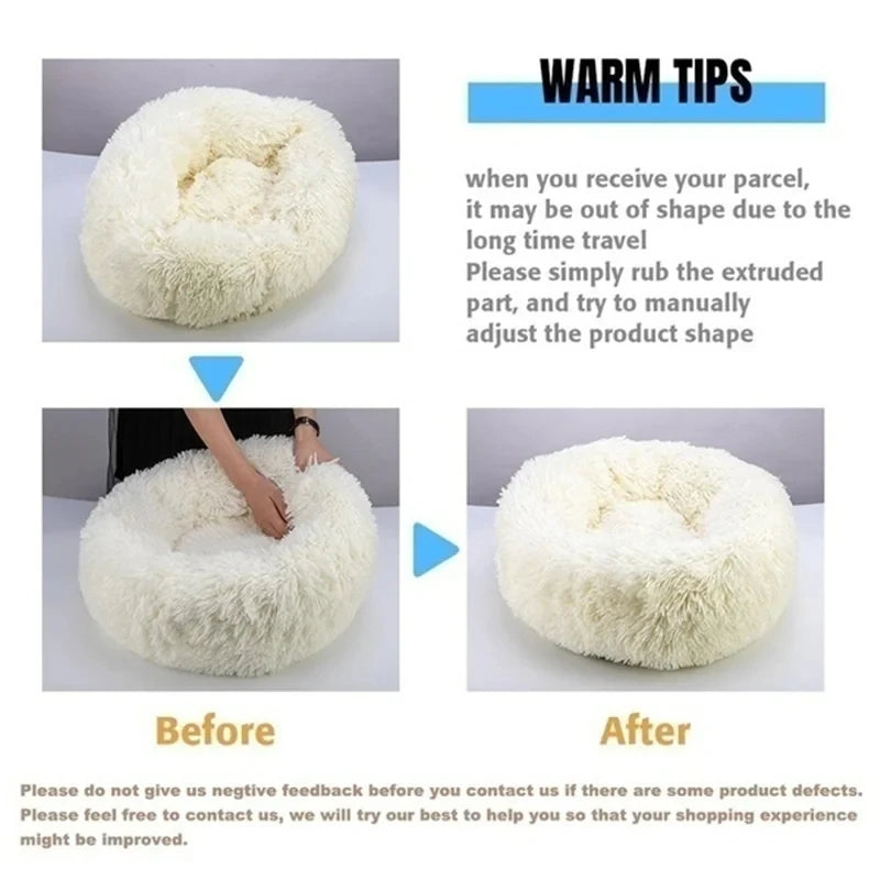 Round Plush Dog & Cat Bed – Washable