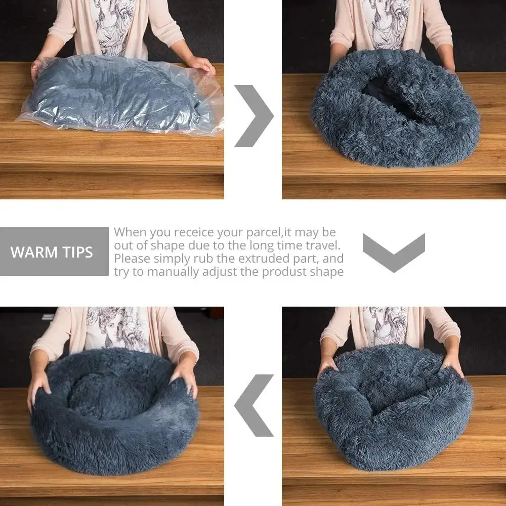 Round Plush Dog & Cat Bed – Washable