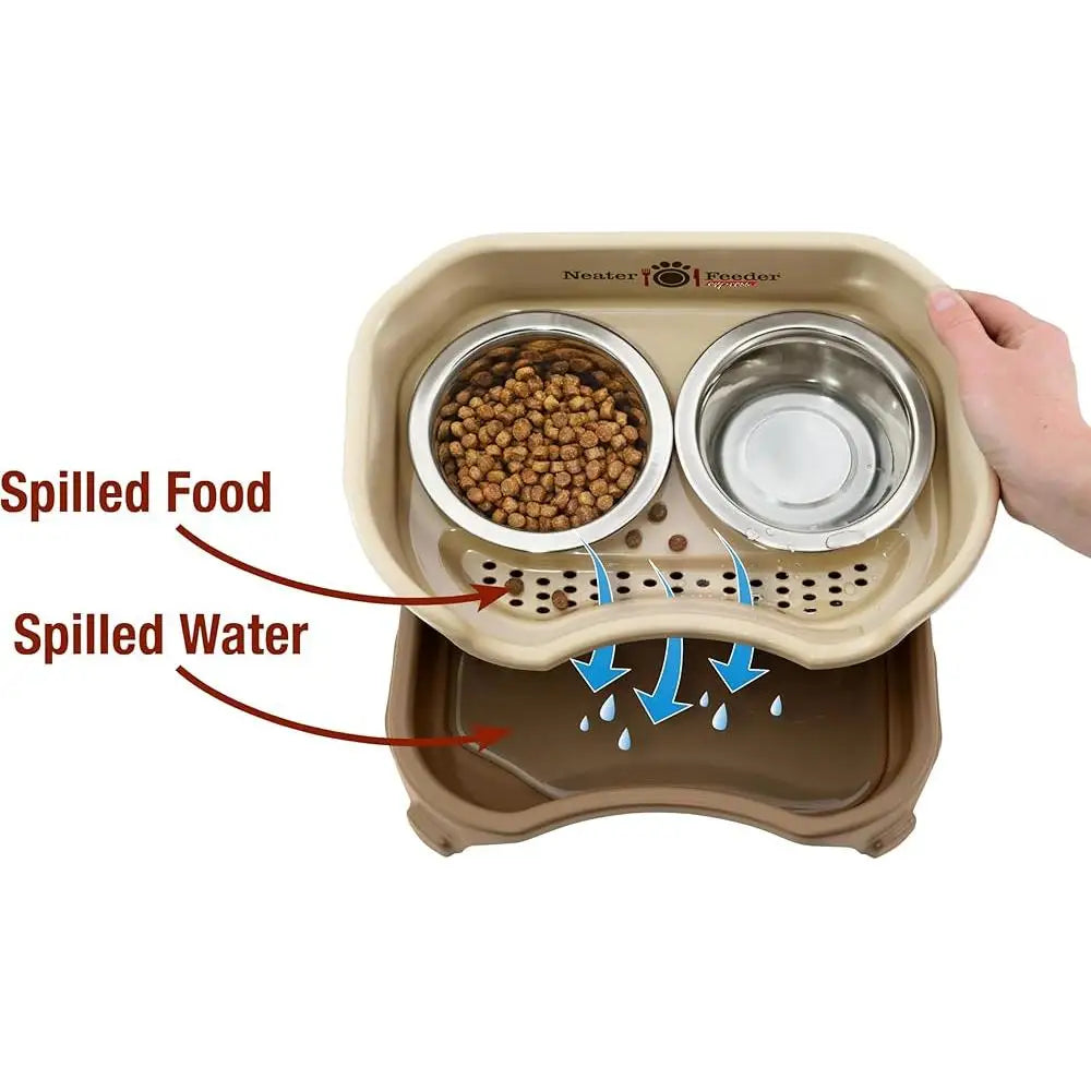 Mess Proof Elevated Dog Bowls Non Spill Non Tip Stainless Steel Catch Basin Small Dog Feeder Dishwasher Safe Rubber Feet