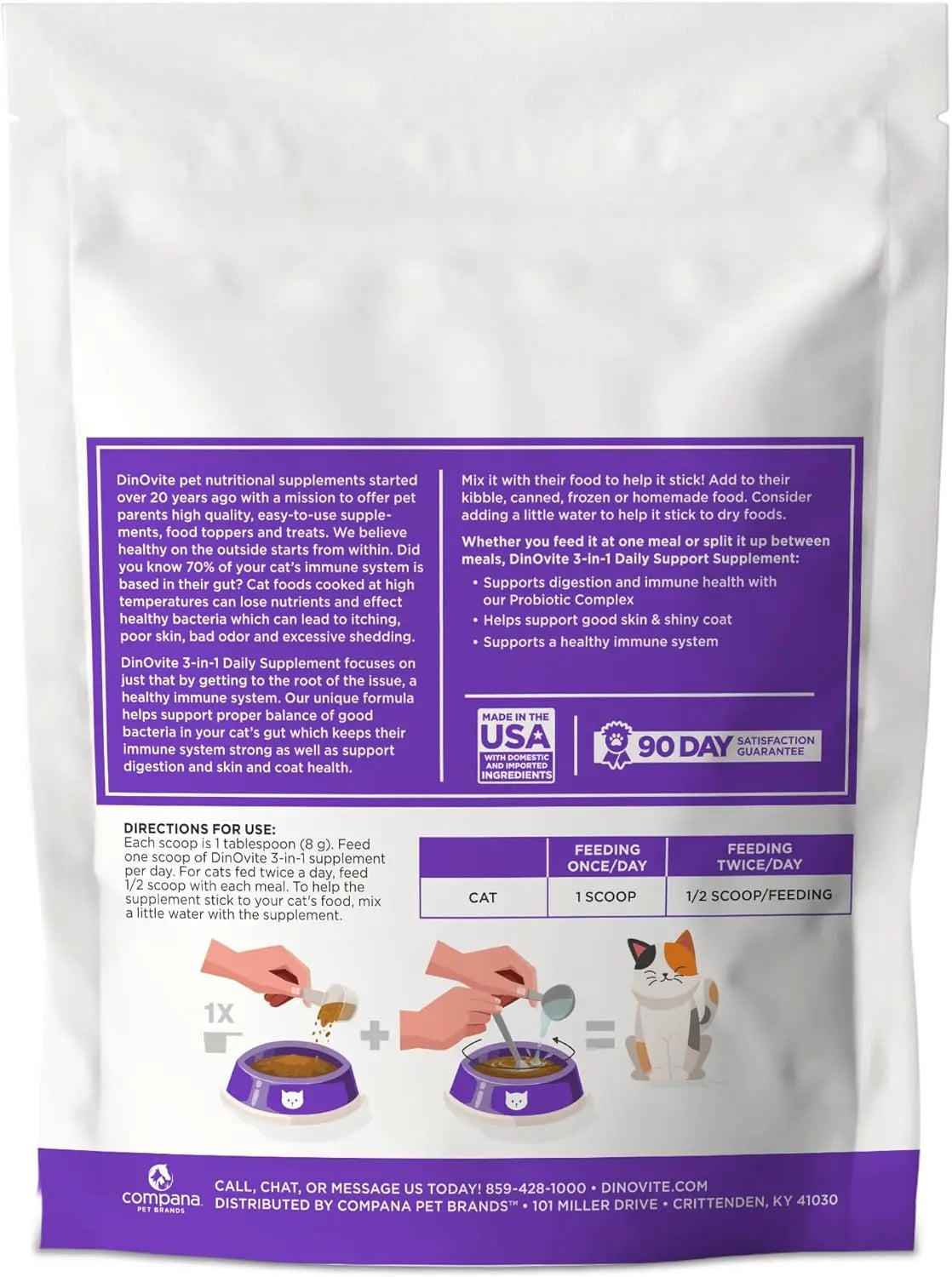 Cats Supplement - Immune + Digestive, Skin + Coat Support, Vitamins, Minerals, Omega 3, Enzymes, Probiotics. Reduce