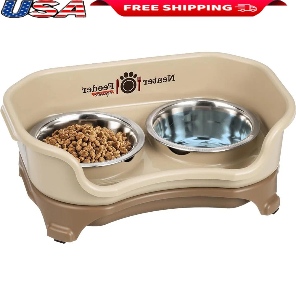 Mess Proof Elevated Dog Bowls Non Spill Non Tip Stainless Steel Catch Basin Small Dog Feeder Dishwasher Safe Rubber Feet