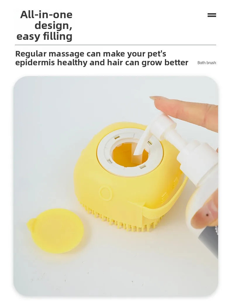 Dog Bathing Brush Pet Massage Brush Shampoo Dispenser Soft Silicone Brush Rubber Bristle for Dogs and Cats Shower Grooming Tool