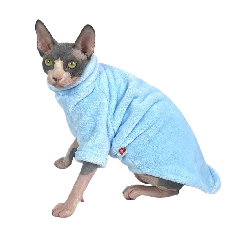 Warm Coral Velvet Hairless Cat Clothes Winter Sphynx Vest Turtleneck Kitten Clothing Puppy Costume Pet Accessories Gatitos