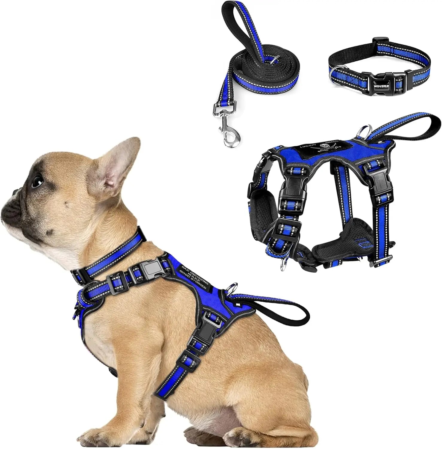 Pet Harness Collar and Leash Set All-in-one Reflective Dog Harness No Pull with Adjustable Buckles for Puppies Small Medium