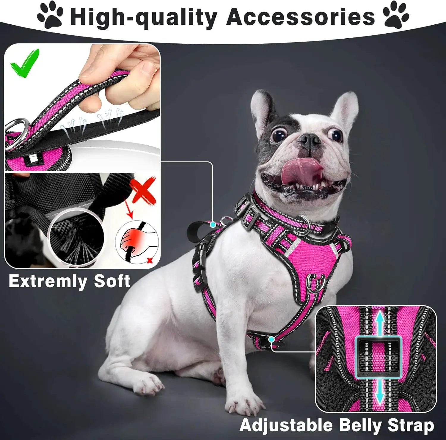 Pet Harness Collar and Leash Set All-in-one Reflective Dog Harness No Pull with Adjustable Buckles for Puppies Small Medium