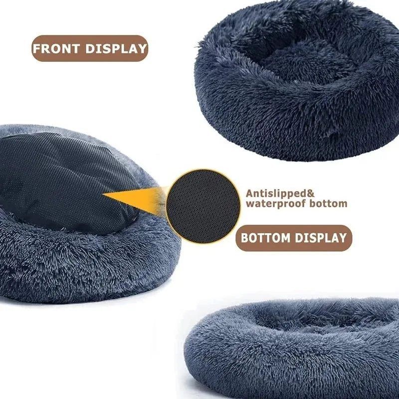 Round Plush Dog & Cat Bed – Washable