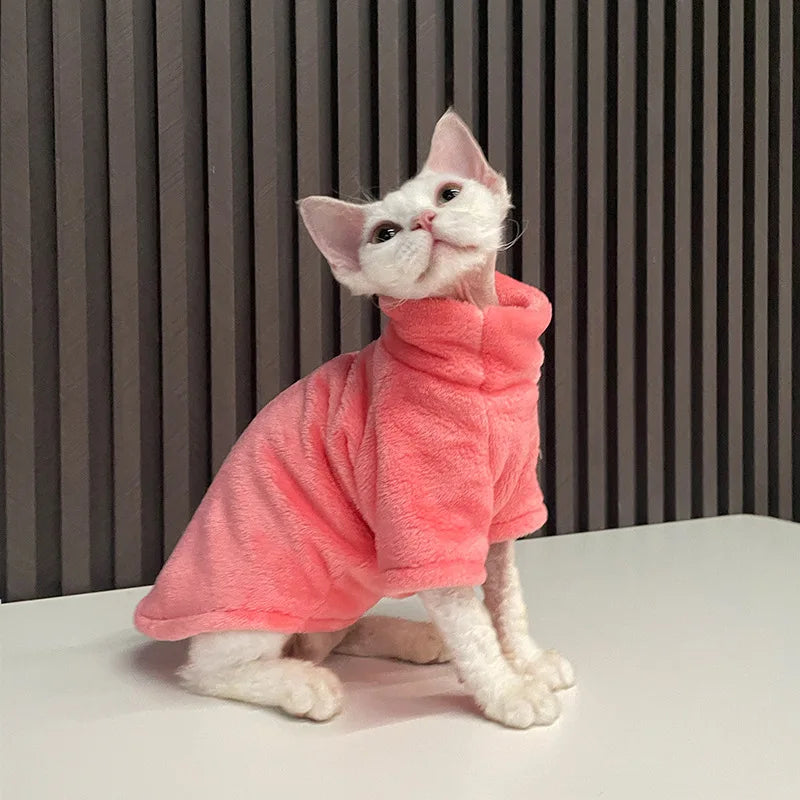 Warm Coral Velvet Hairless Cat Clothes Winter Sphynx Vest Turtleneck Kitten Clothing Puppy Costume Pet Accessories Gatitos