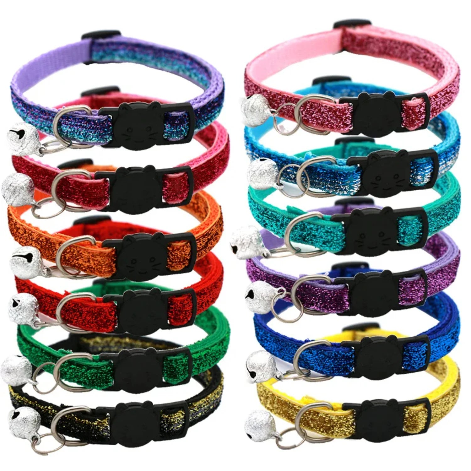 2PCS   Cat Collar Adjustable with Bell Breakaway Adjustable Kitten Cat Sequin Collar Neck Strap Cat Pet Supplies Puppy Accessori