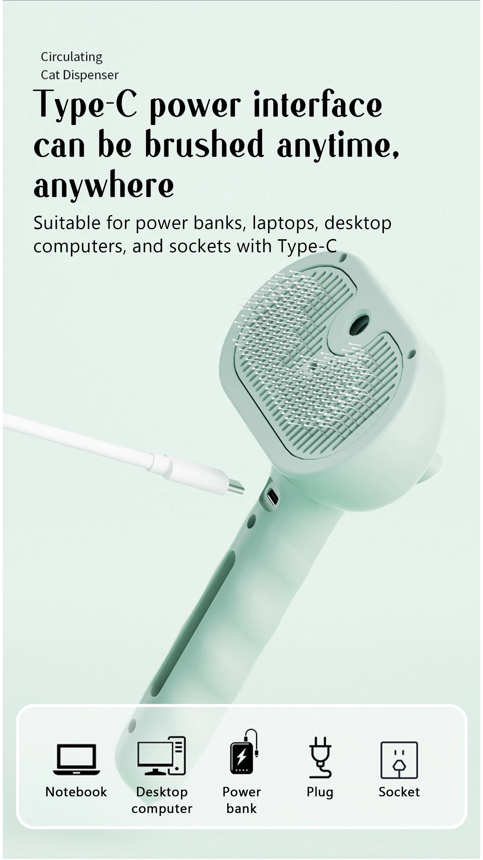 Dog Steam Comb Pet Massage Brush USB Charging Safe Round Head Soft Teeth Spray Hair Removal Comb Universal for Cats Dogs