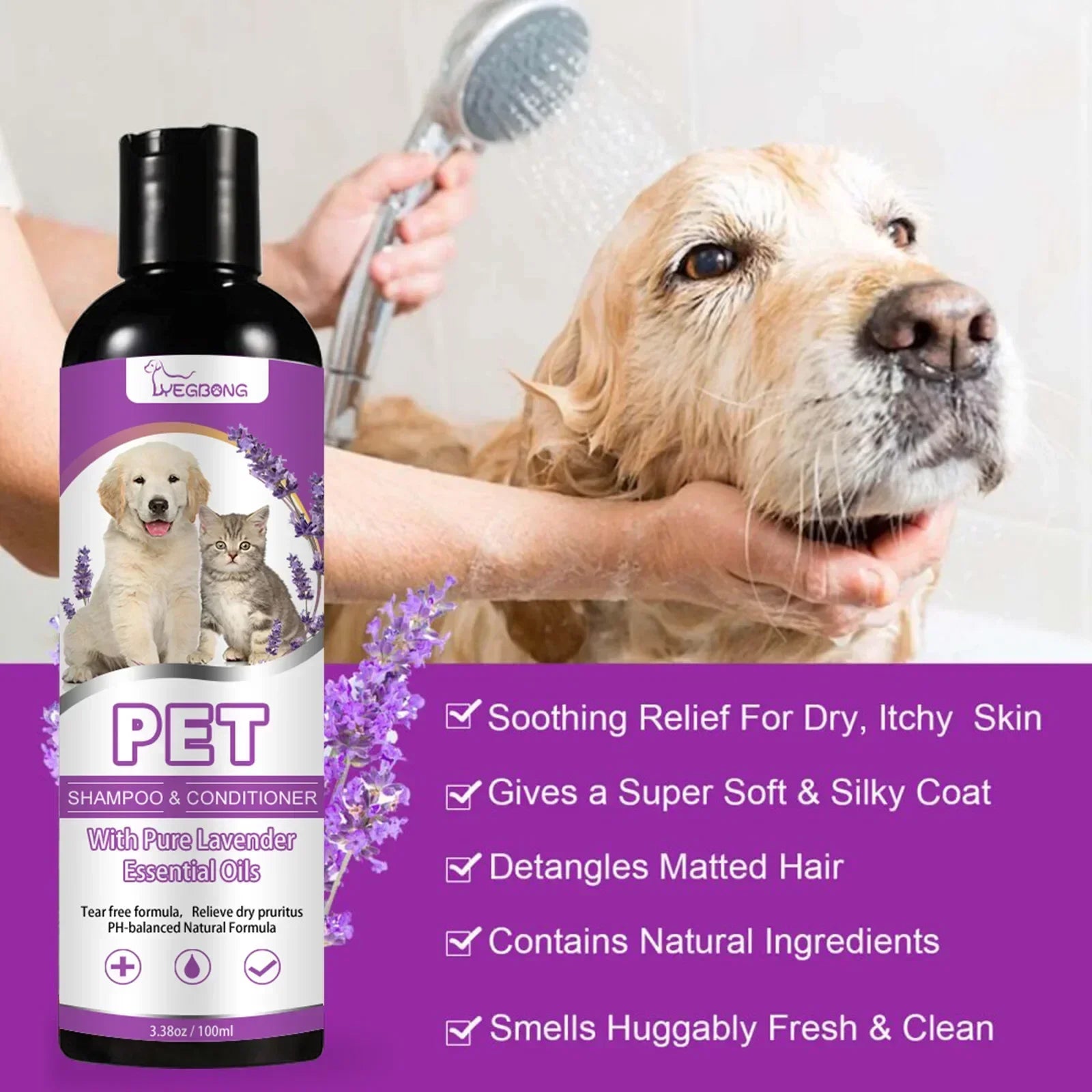 Pet Shampoo Flea Killer Hair Softening Relieve Itching PH Balanced Cleaning Natural Long-lasting Fragrance Mite Removal Dirt