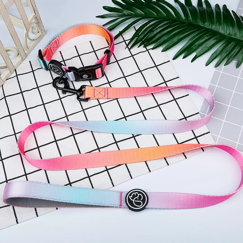 Gradient color Dog Collar and Leash Set dog luxury desgin harness for small medium and large dog harness and leash personalized