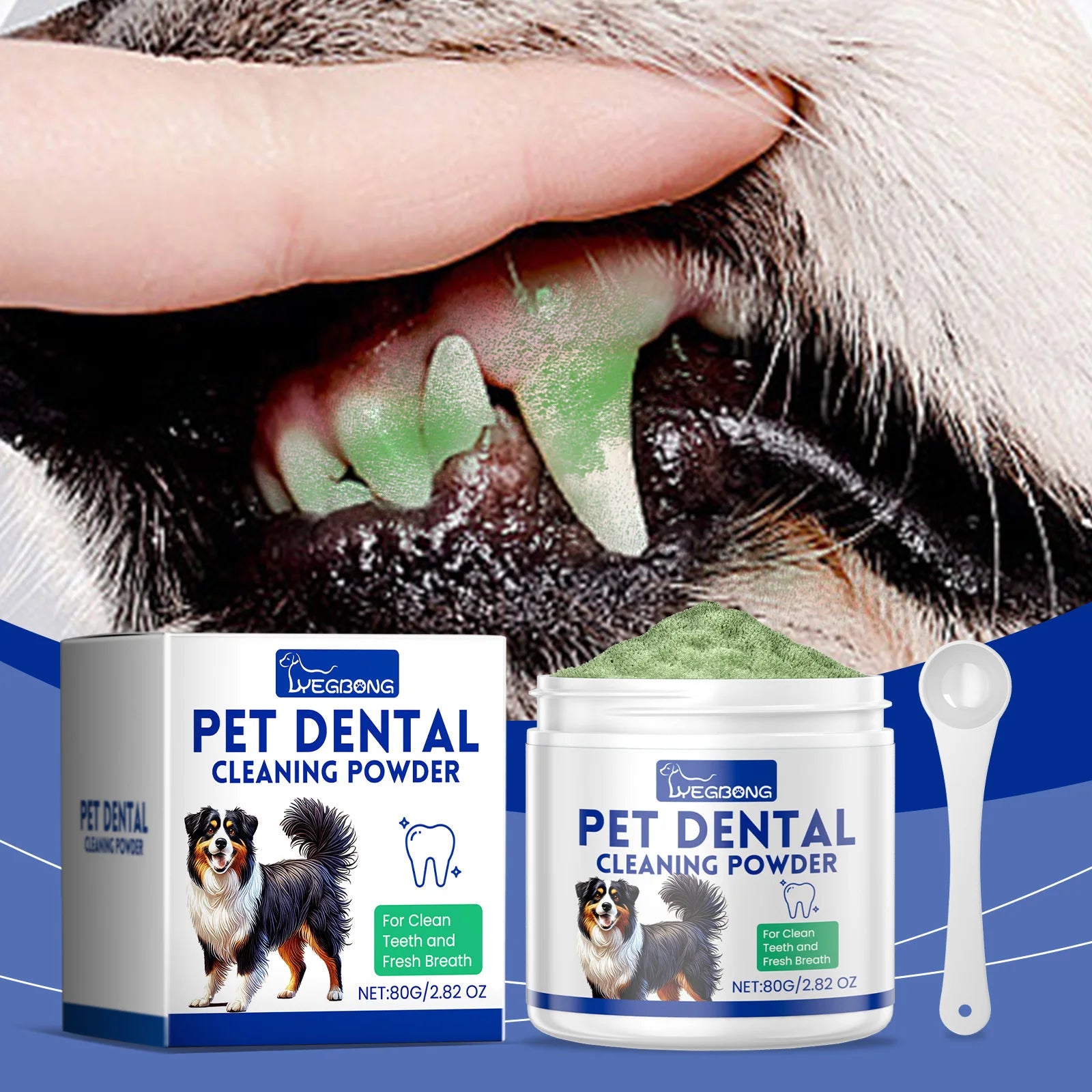 YEGBONG Natural Fresh Breath Dog Teeth Cleaning Powder Gentle Formula for Removing Plaque and Tartar Stains - Eliminates Odor