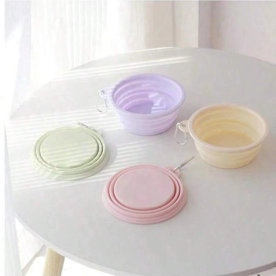 350ml Macaron Color Pet Outing Portable Foldableing Bowl Dog Drinking Bowl Cat Food Bowl Rice Bowl Travel Bowl with Carabiner