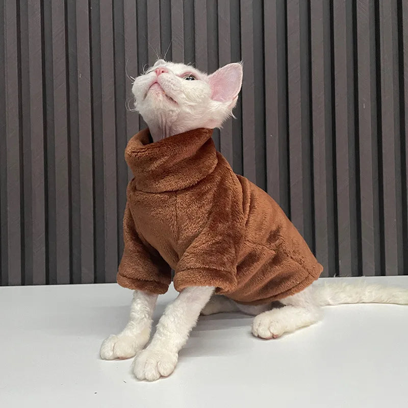 Warm Coral Velvet Hairless Cat Clothes Winter Sphynx Vest Turtleneck Kitten Clothing Puppy Costume Pet Accessories Gatitos